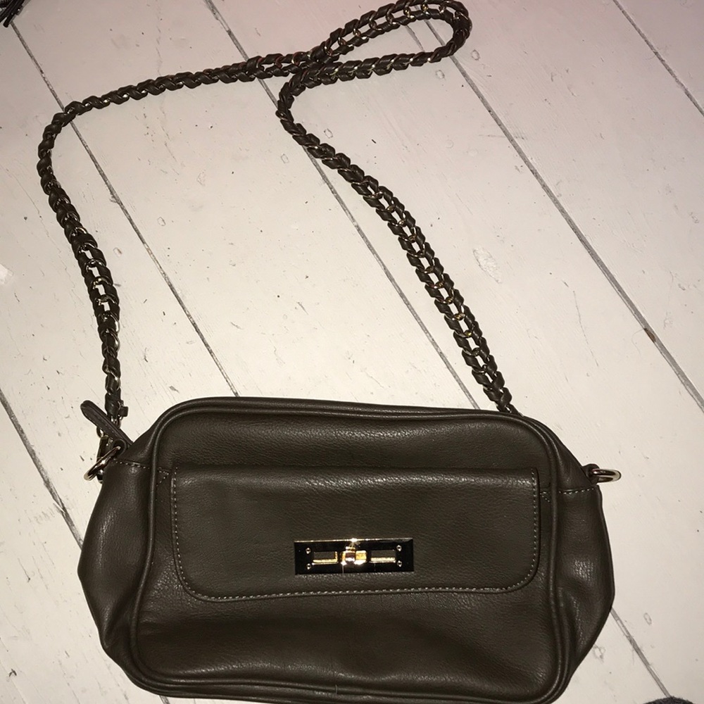 Dark grey and gold chain strap bag